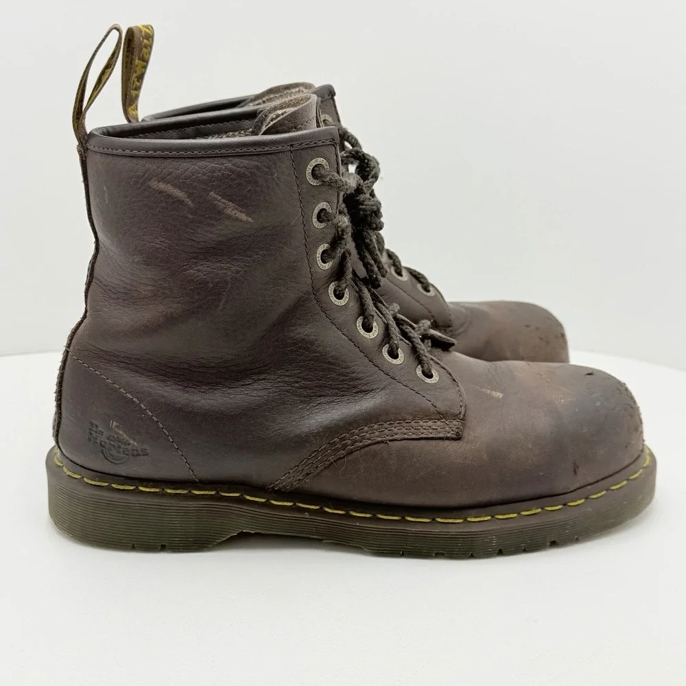 Dr Martens AirWair Steel Toe Work Boots Mens 11 Brown Leather Slip Resistant EH